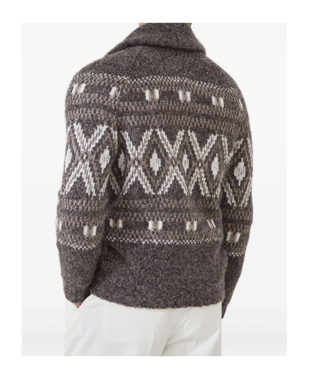 Geometric Jacquard Button-Up Cardigan