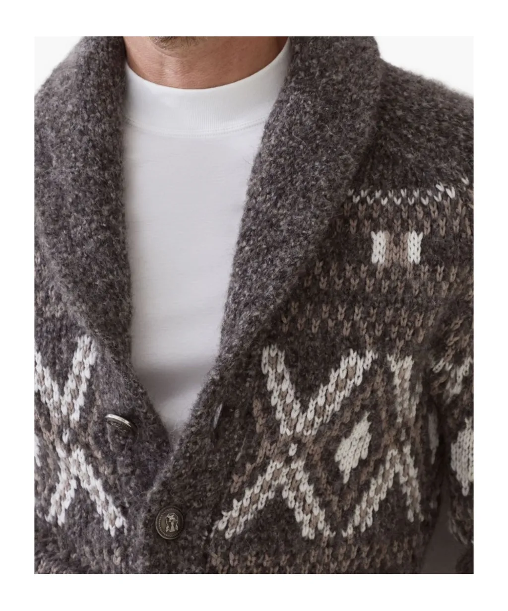 Geometric Jacquard Button-Up Cardigan