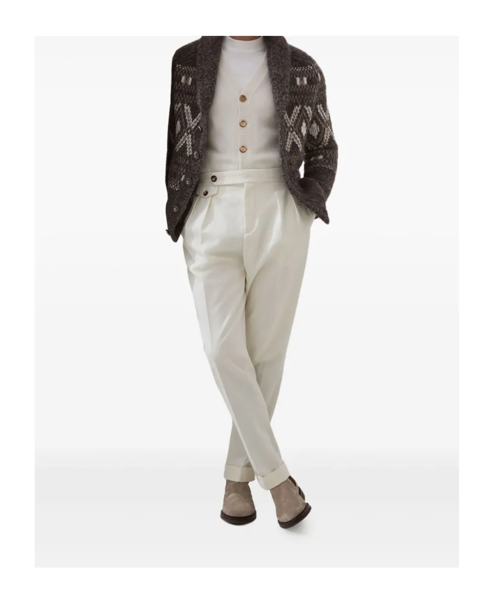 Geometric Jacquard Button-Up Cardigan