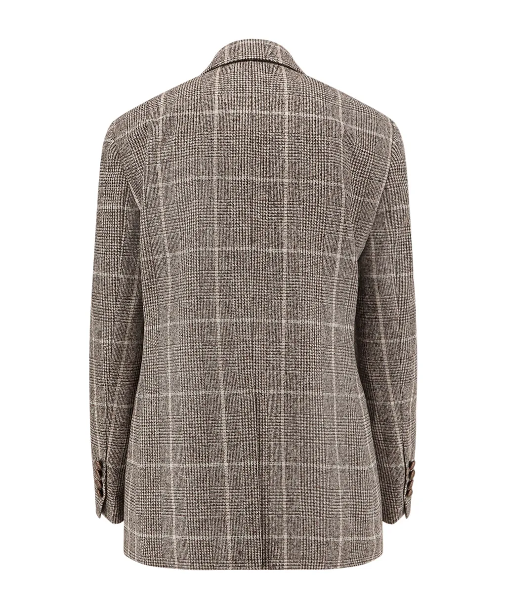 Checked Double-Breasted Long-Sleeved Blazer