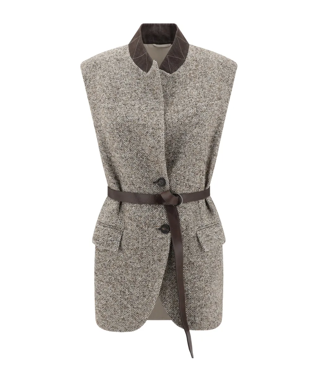 Flecked Belted Sleeveless Vest