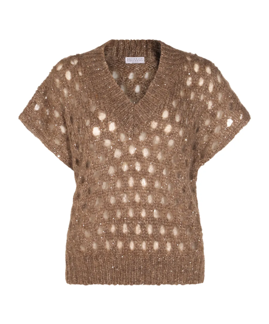 Open-Knit V-Neck Sweater