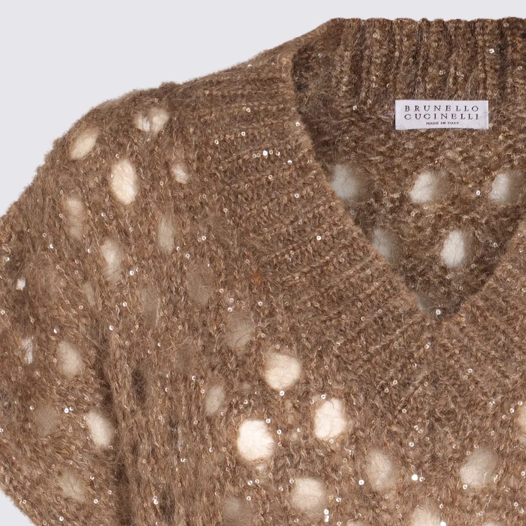 Open-Knit V-Neck Sweater