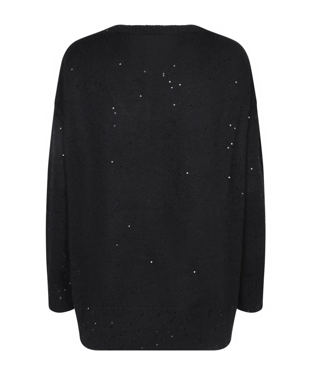 V-Neck Sequin Embellished Knitted Jumper