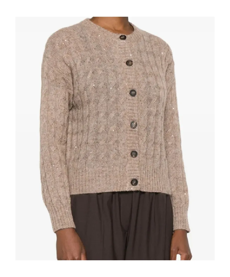 Sequin-Embellished Cable-Knit Cardigan