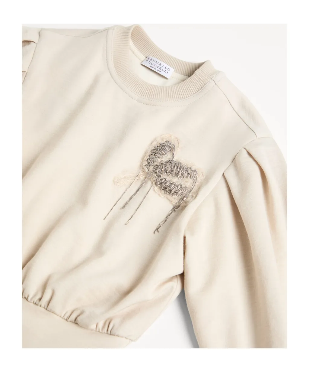 Floral-Appliqué Wool-Blend Dress