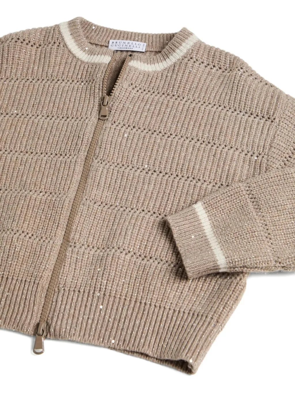 Sequin-Embellished Zip-Front Cardigan