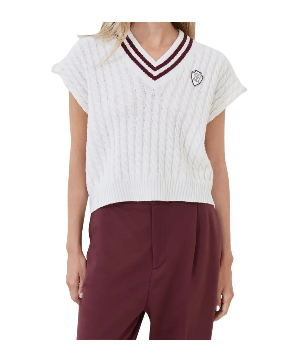 Cable-Knit V-Neck Sweater