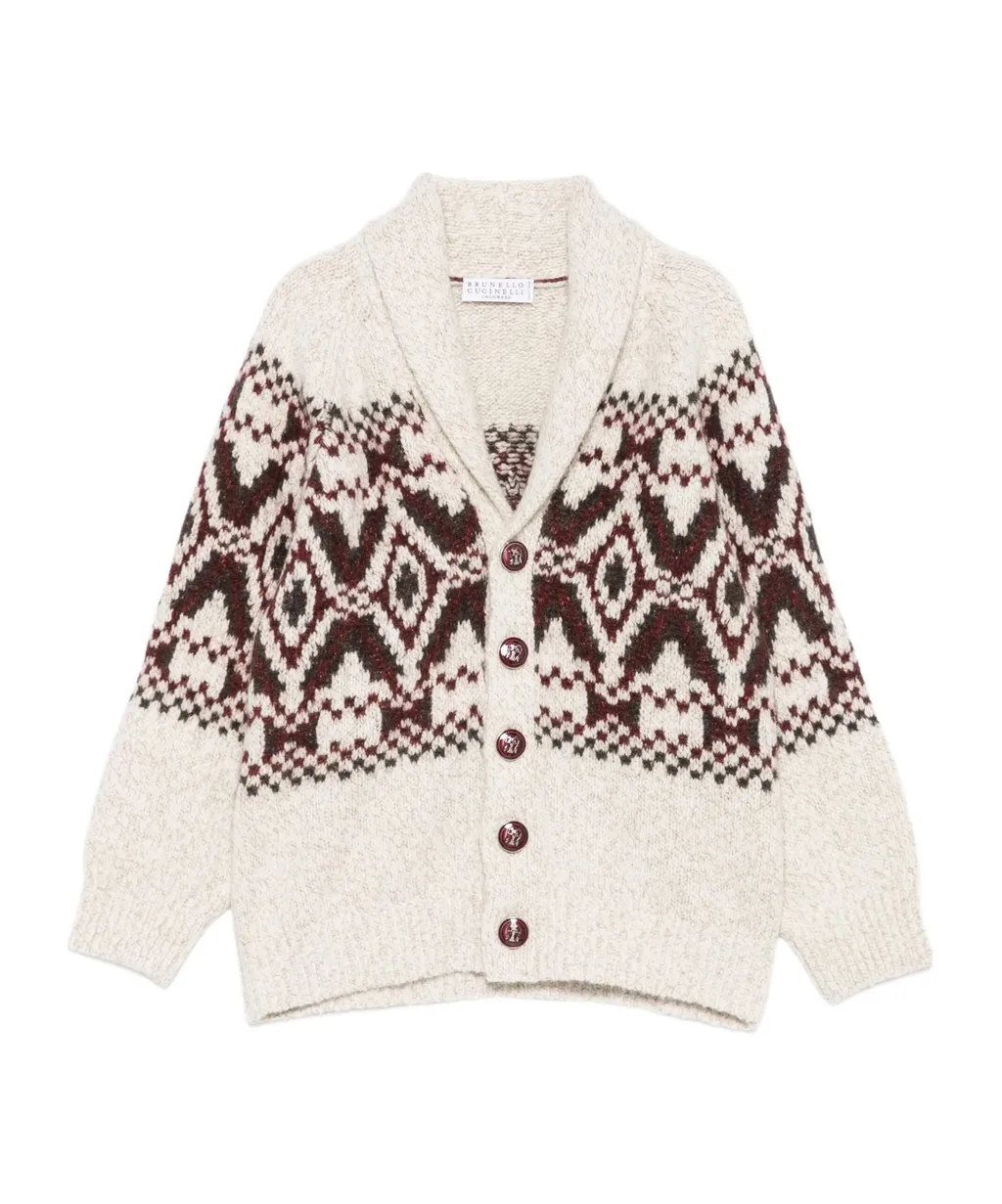 Shawl-Collar Patterned Cardigan