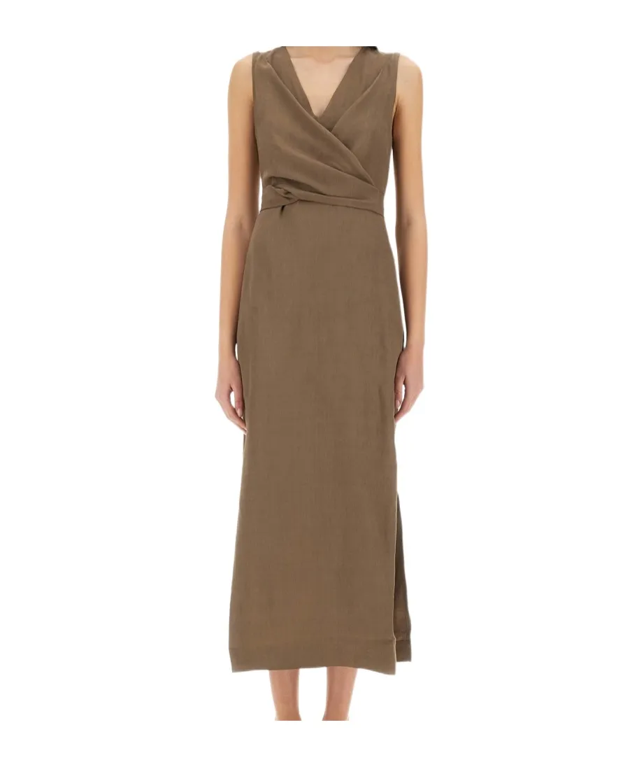 Fluid Twill Wrap-Effect Dress