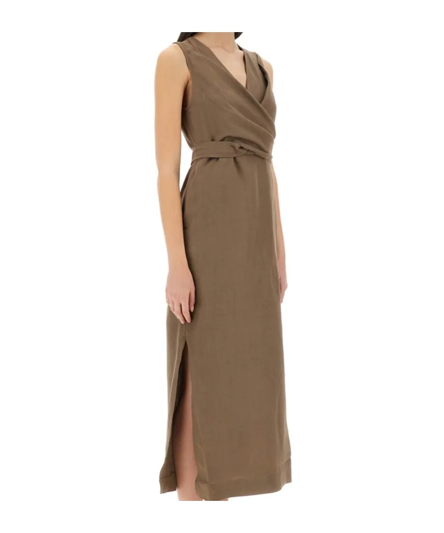 Fluid Twill Wrap-Effect Dress