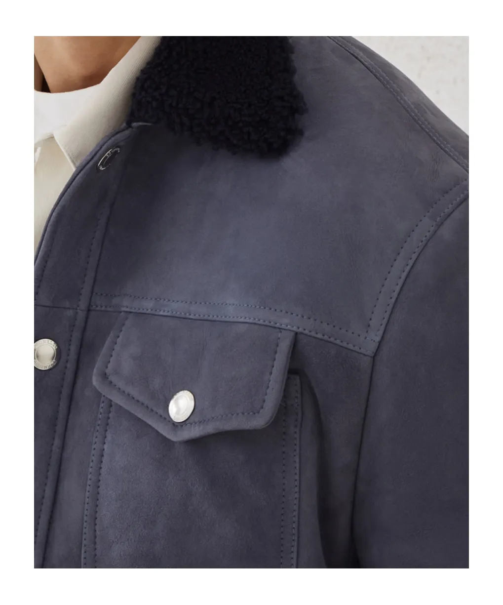 Shearling-Collar Flap-Pocket Jacket