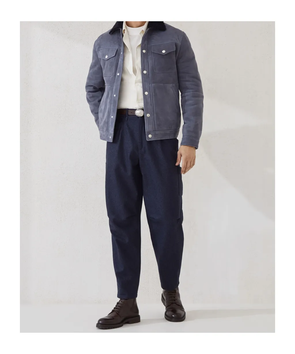 Shearling-Collar Flap-Pocket Jacket