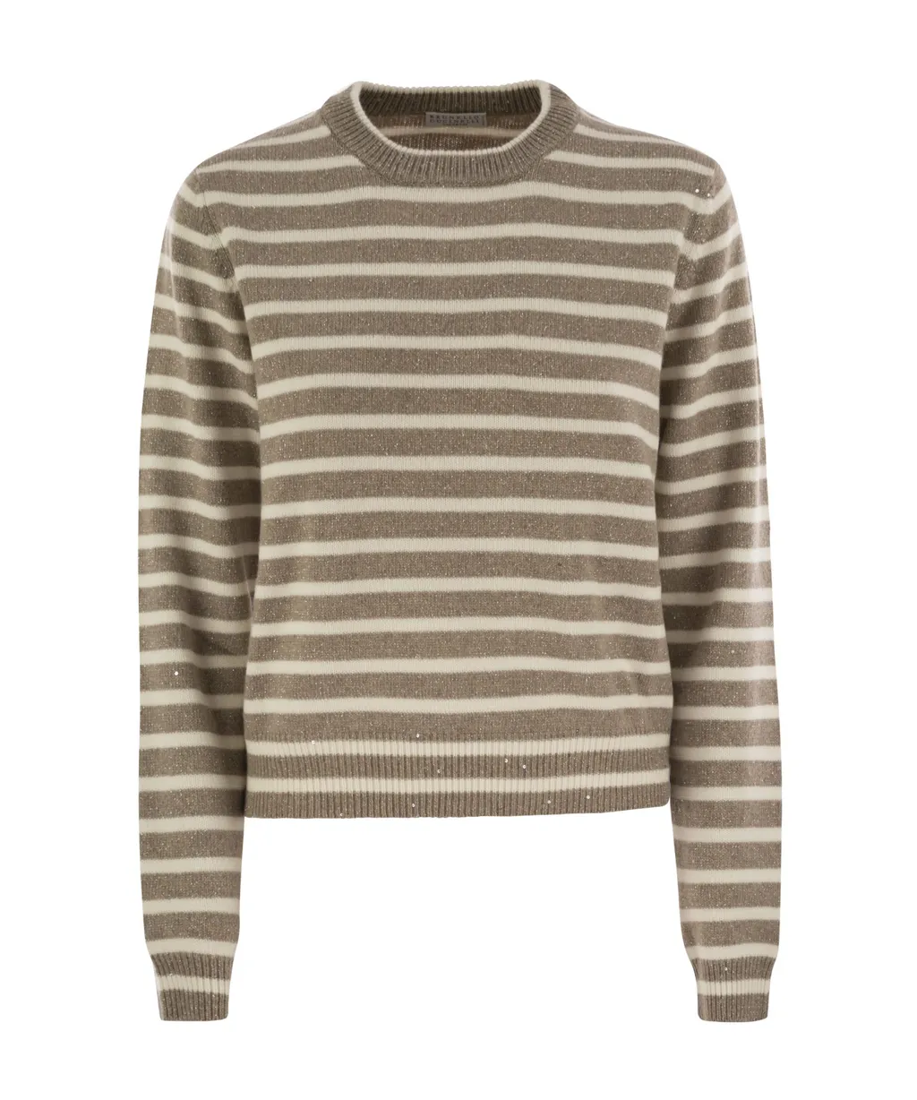 Striped Sequin-Embellished Crewneck Jumper