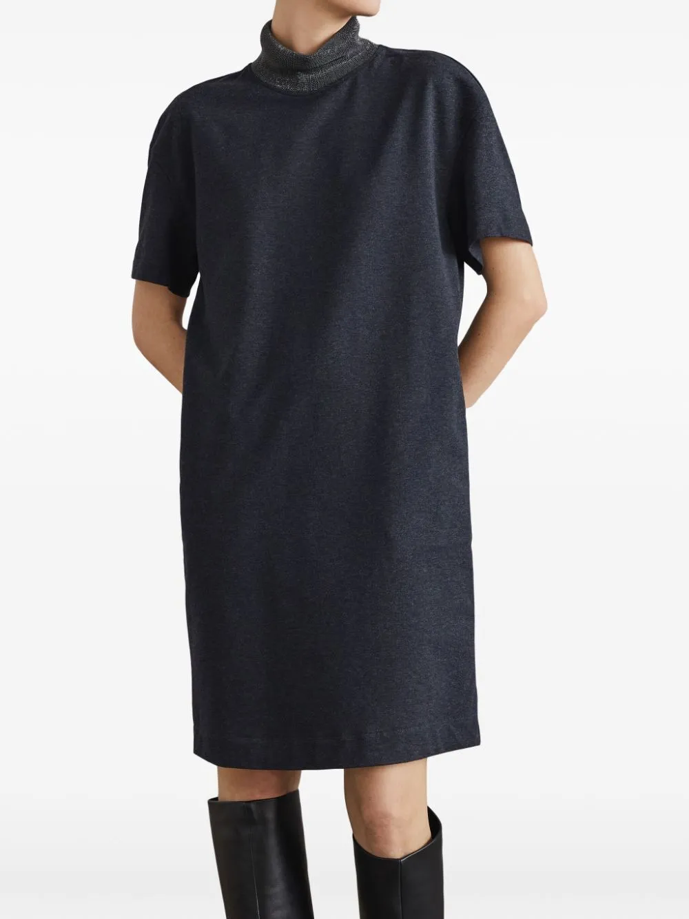 Monili-Detailed High Neck Mini Dress