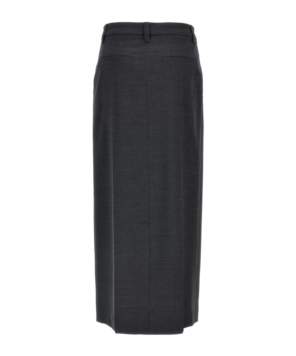 Front Pleated Long Skirt