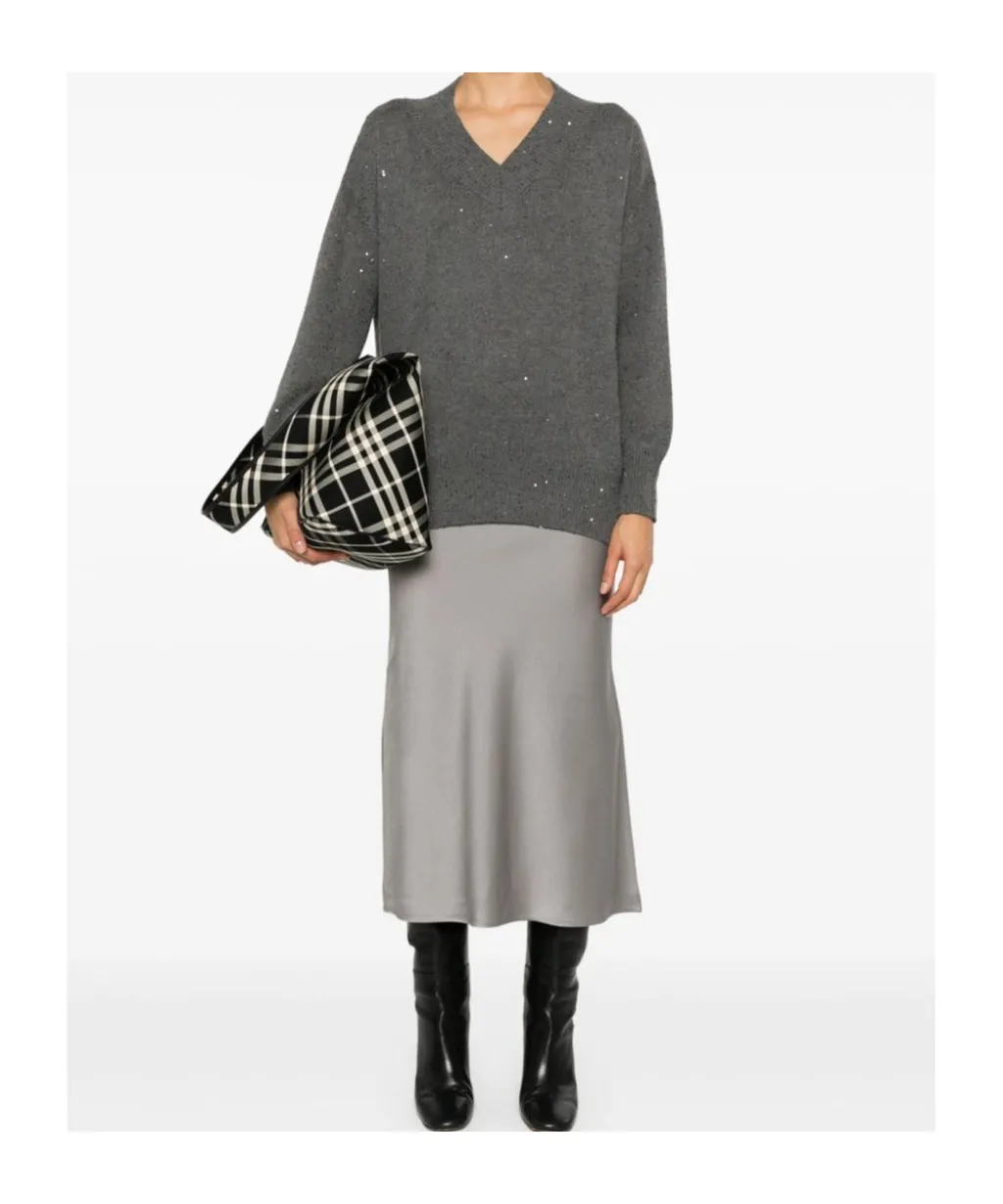 Sequin-Embellished V-Neck Jumper