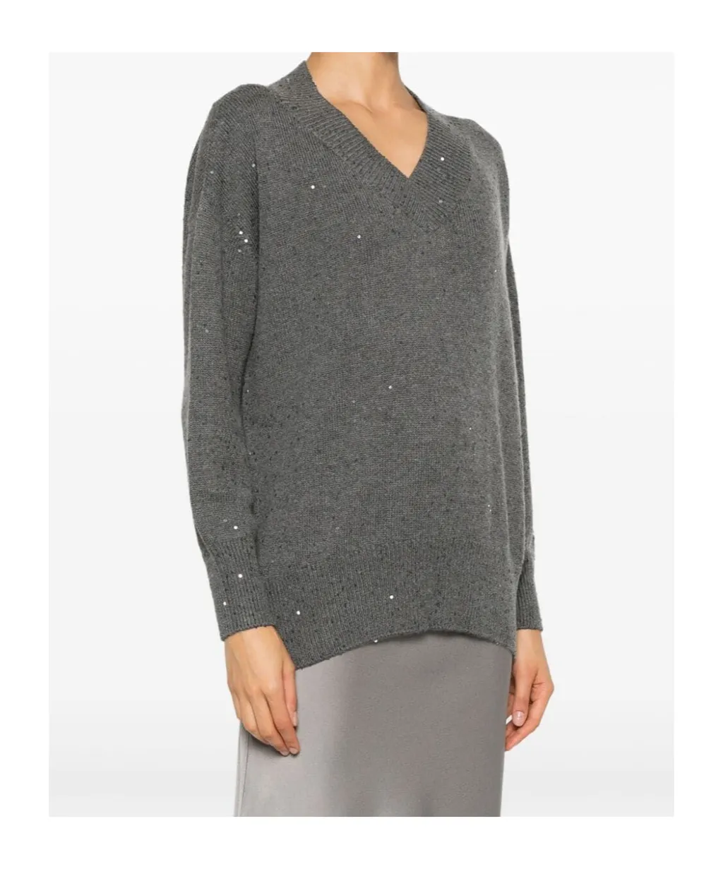 Sequin-Embellished V-Neck Jumper