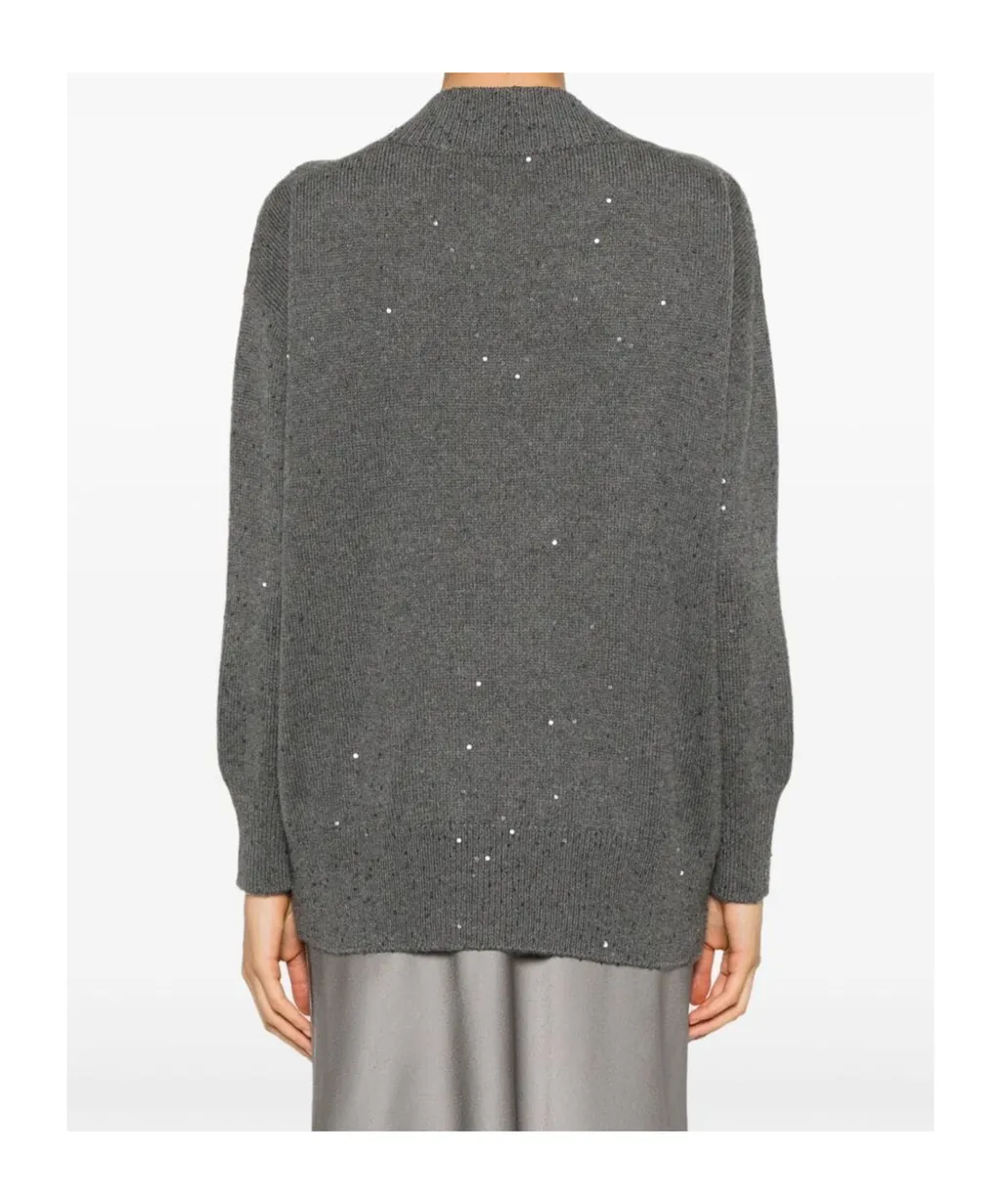 Sequin-Embellished V-Neck Jumper