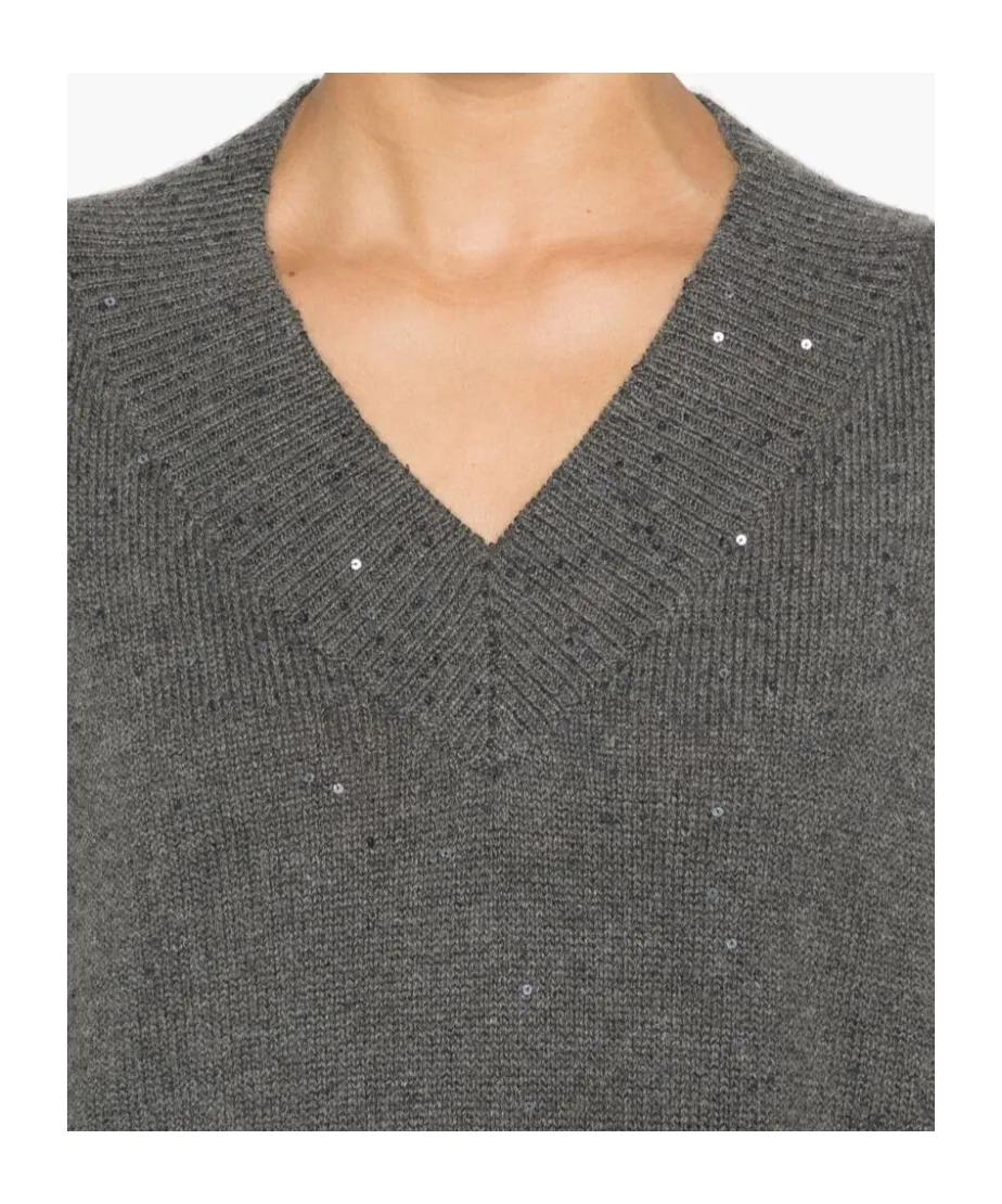 Sequin-Embellished V-Neck Jumper