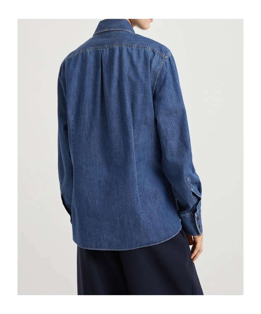 Buttoned Curved Hem Denim Shirt