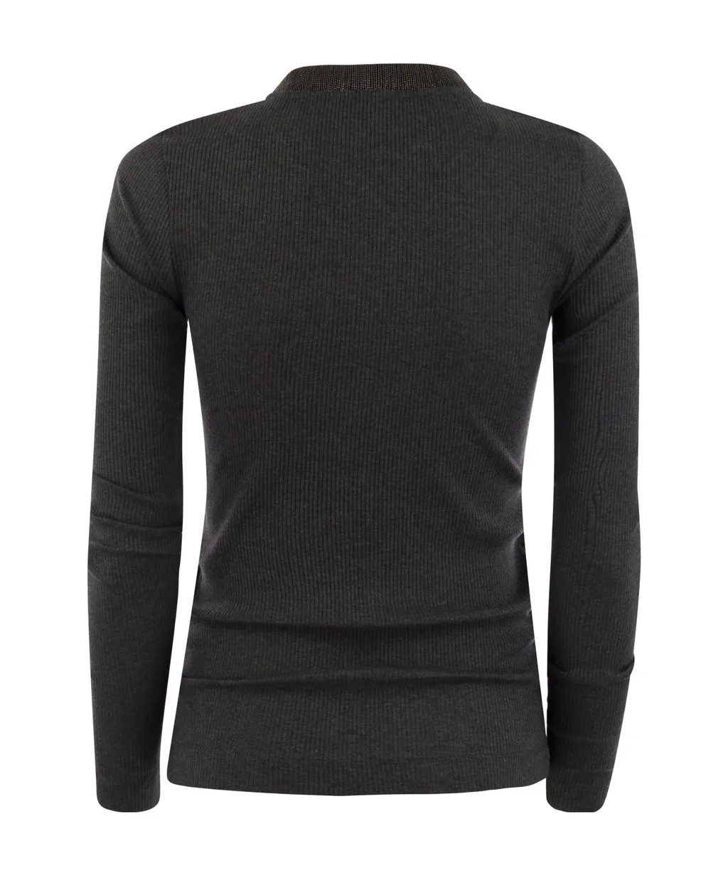 Monili-Embellished Ribbed Knit Jumper