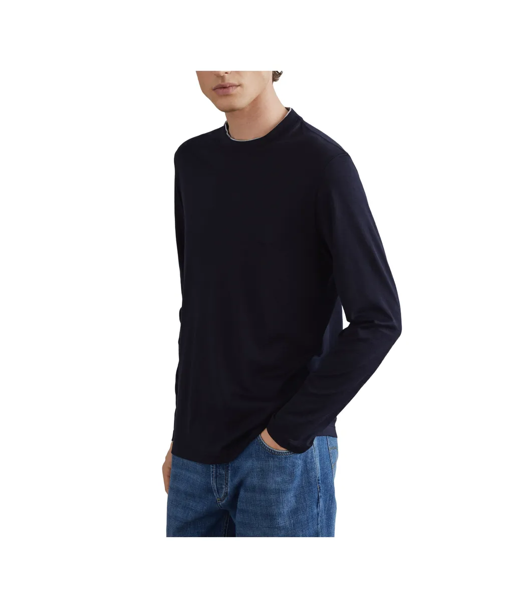 Contrasting-Trim Long-Sleeved T-Shirt