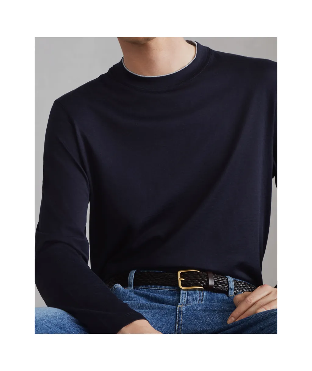 Contrasting-Trim Long-Sleeved T-Shirt