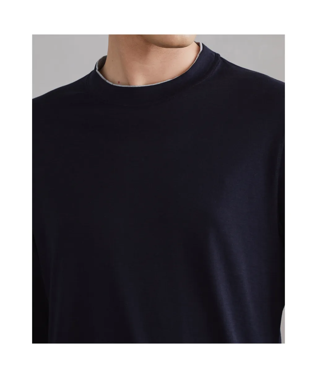 Contrasting-Trim Long-Sleeved T-Shirt