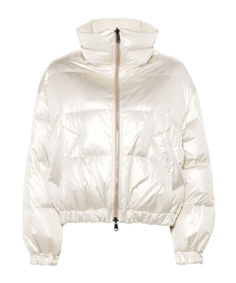 Iridescent-Effect Zipped Down Jacket