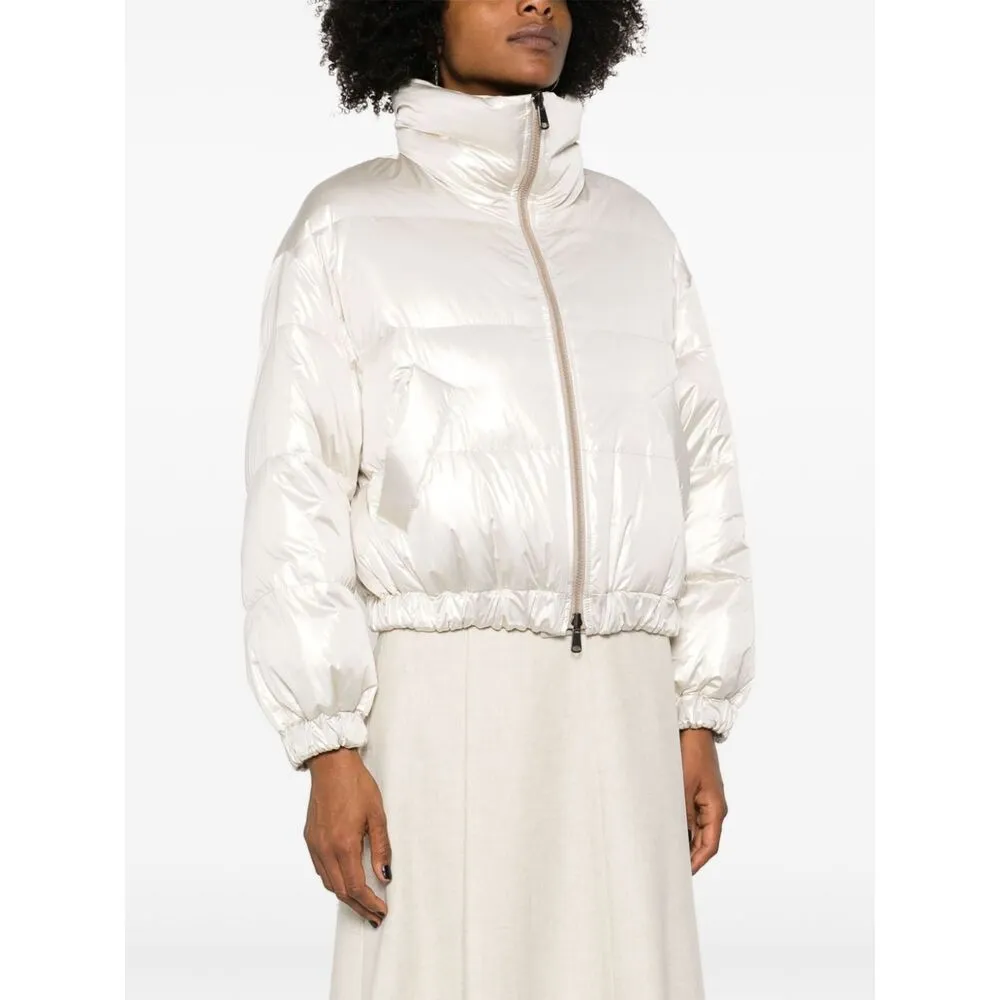 Iridescent-Effect Zipped Down Jacket