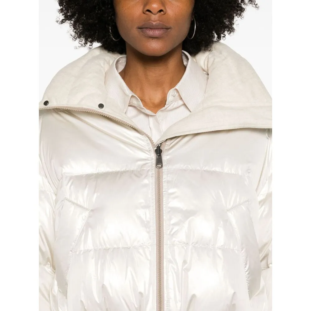 Iridescent-Effect Zipped Down Jacket