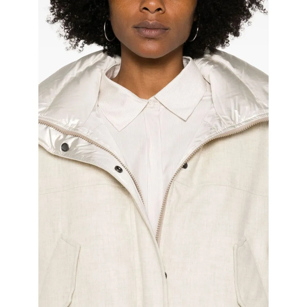 Iridescent-Effect Zipped Down Jacket