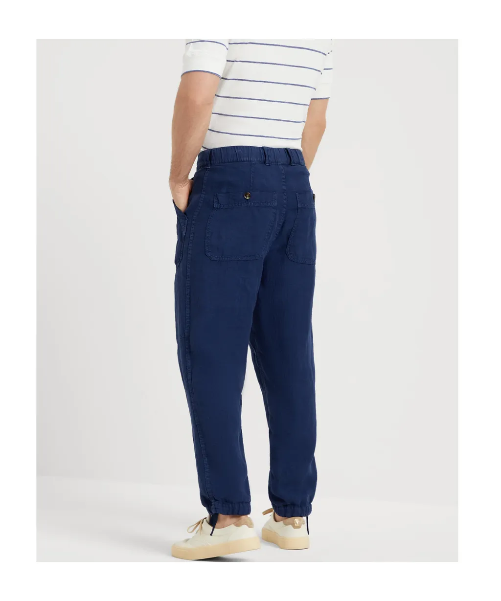 Dyed Linen Straight-Leg Trousers