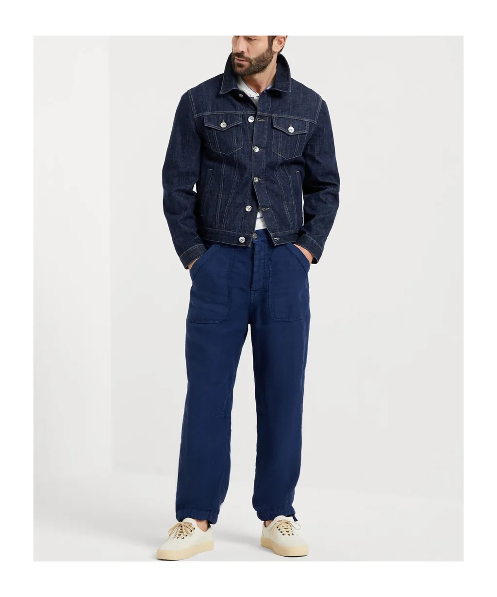 Dyed Linen Straight-Leg Trousers