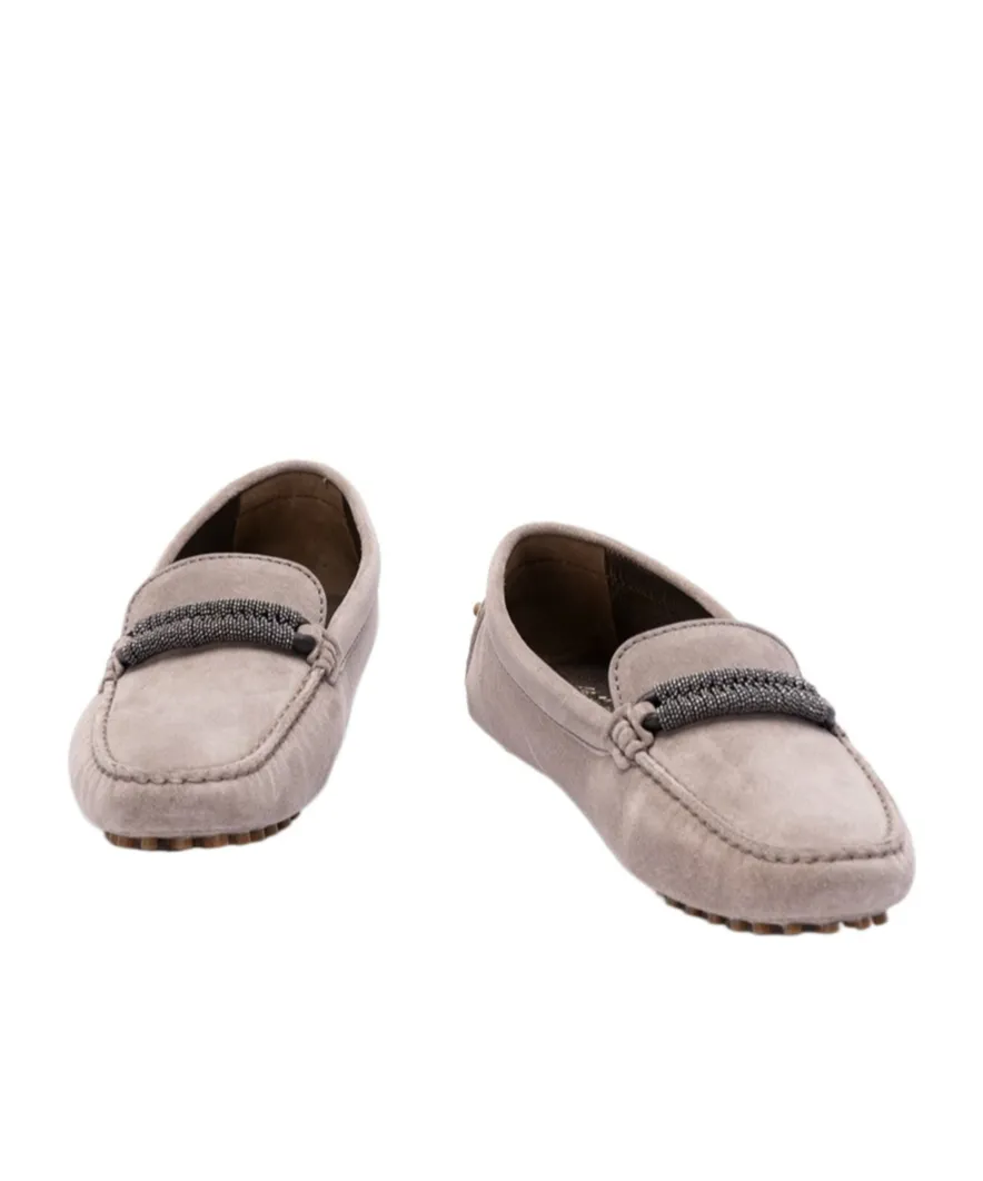 Monili-Detail Suede Loafers