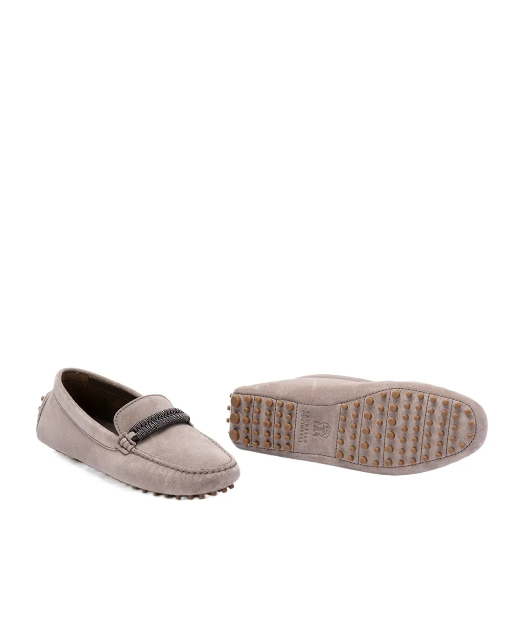 Monili-Detail Suede Loafers