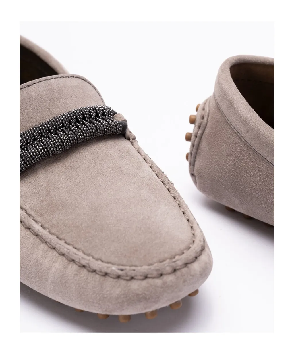 Monili-Detail Suede Loafers