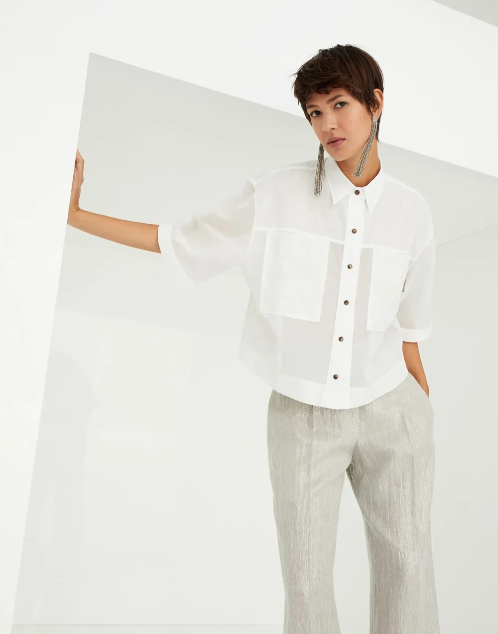 Semi-Sheer Short-Sleeved Shirt