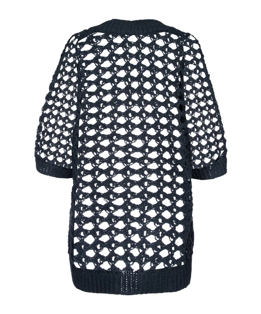 Open-Knitted Straight Hem Cardigan