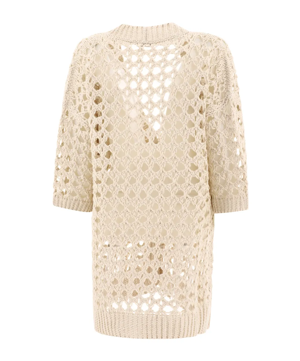 Open-Knitted Straight Hem Cardigan