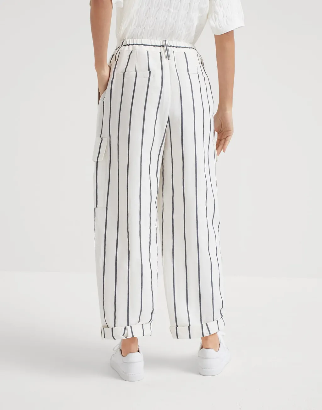 High-Waisted Striped Tapered Trousers