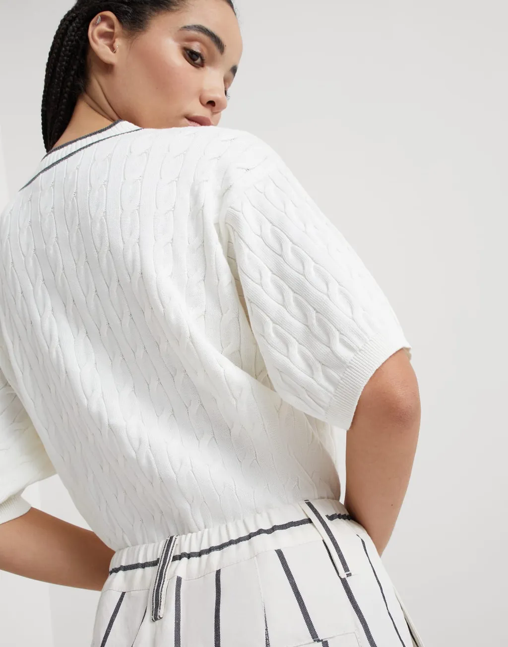 High-Waisted Striped Tapered Trousers