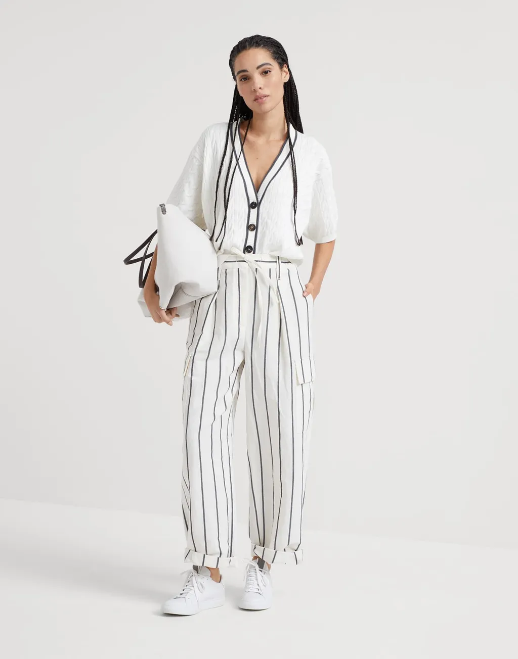 High-Waisted Striped Tapered Trousers