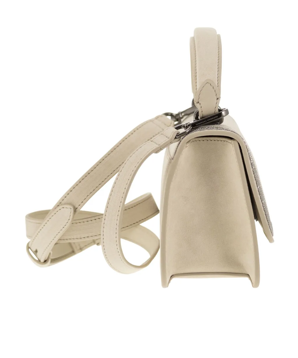 Logo-Embossed Embellished Top Handle Bag