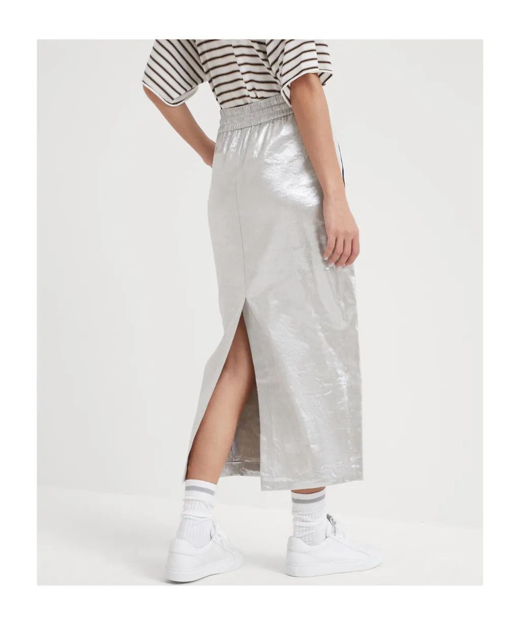 Metallic Drawstring Midi Skirt