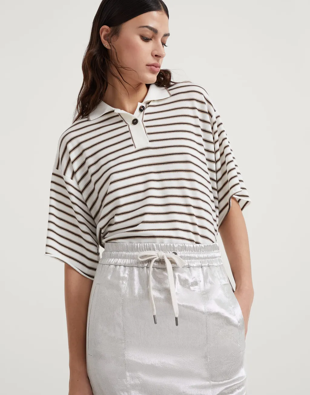 Metallic Drawstring Midi Skirt