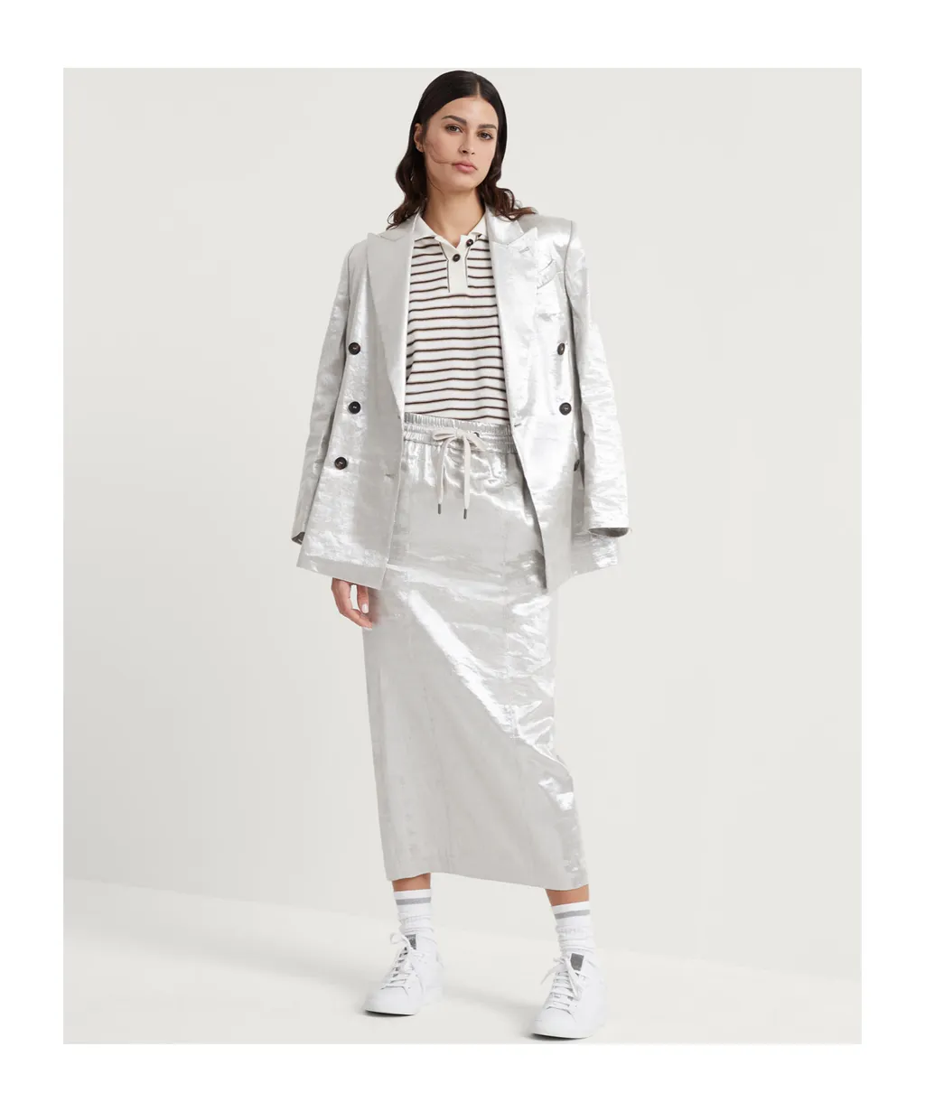 Metallic Drawstring Midi Skirt