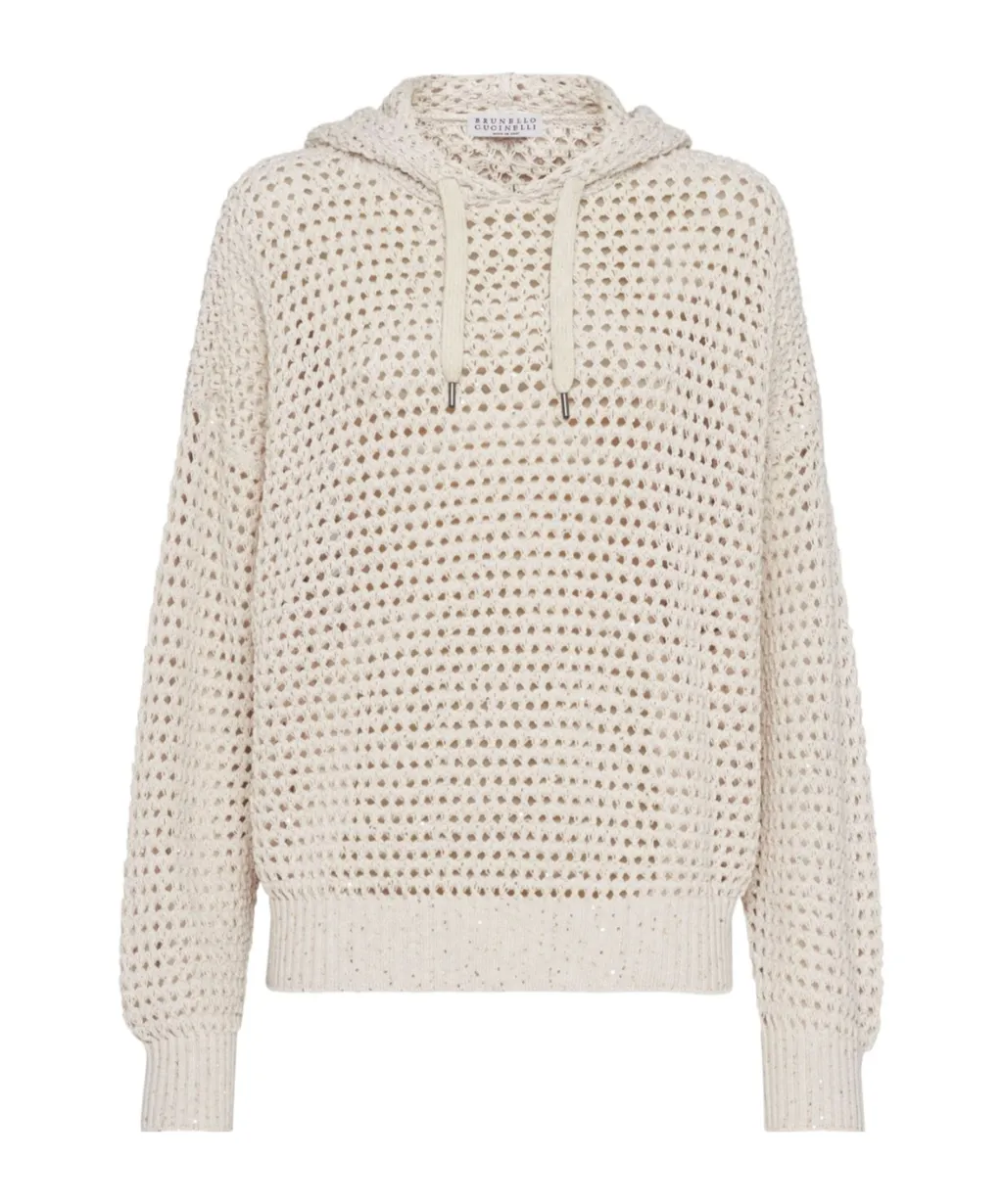 Open Knit Drawstring Hoodie