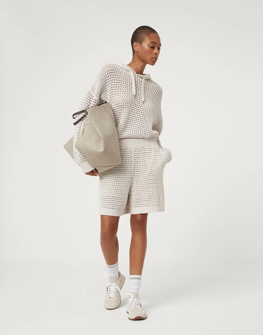 Open Knit Drawstring Hoodie